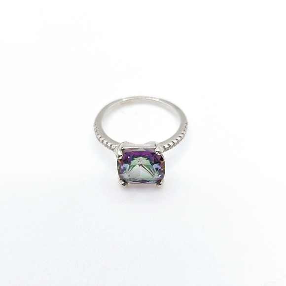 Mystic Rainbow Cushion Cut Halo Ring New - Picture 4 of 5